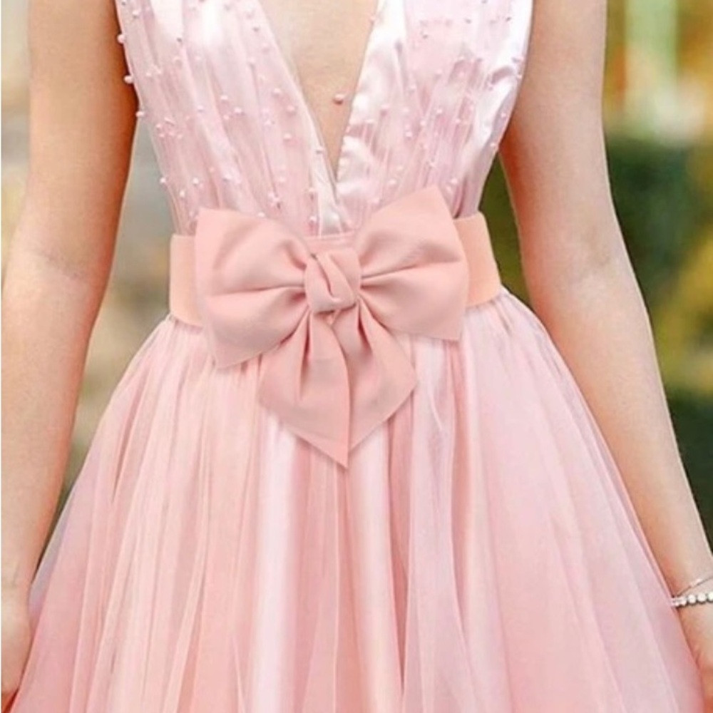 Pink elastic bow waist belt